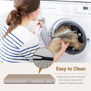 Ортопедичне ліжко для собак великих порід, 8,9 см гелевий пінопласт з пам'яті, міцний фланелевий матеріал, знімний чохол та водонепроникний наповнювач, антиковзаюче покриття (119 x 74 x 9 см, Бежевий)