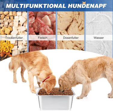 Нержавійна миска для великих собак, 36×27×15 см - миска для води та корму, антиковзаюча, легко миється, для великих та середніх собак