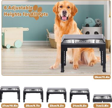 Підвищені годівниці для собак з перегородкою, 2 великі миски, регульована висота, для малих, середніх та великих собак