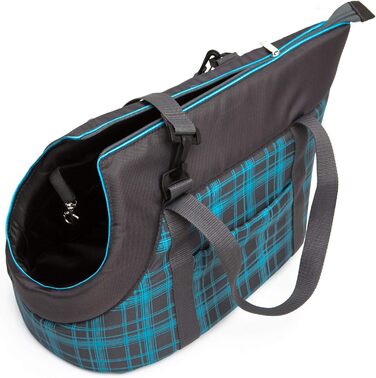 Сумка-переноска для собак і котів розмір S, 20 x 36 x 22 см, блакитна в клітинку