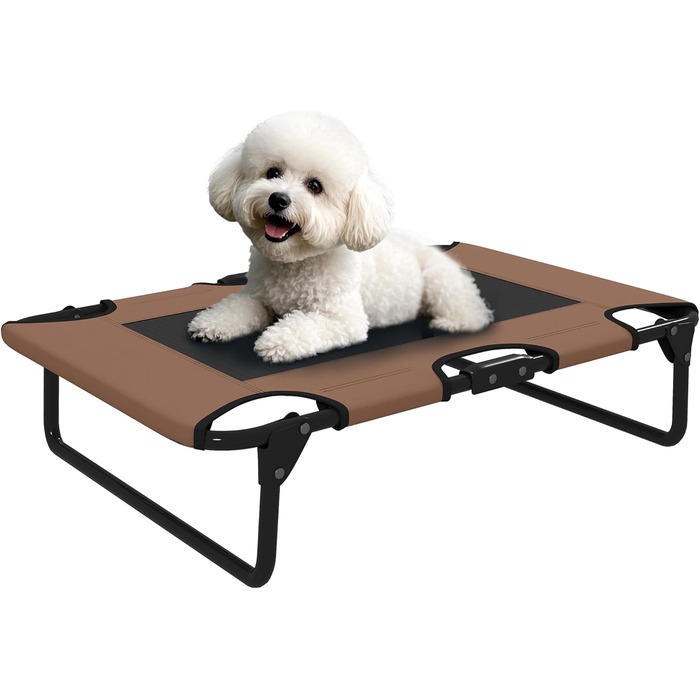 PawHut лежанка для собак на вулицю, піднята лежанка для великих собак, складана лежанка для домашніх тварин з сітчастим сталевим каркасом, лежанка для тварин на вулицю, кемпінг, 107x61x20 см, (Д 75 x Ш 51 x В 18 см, Кофе)