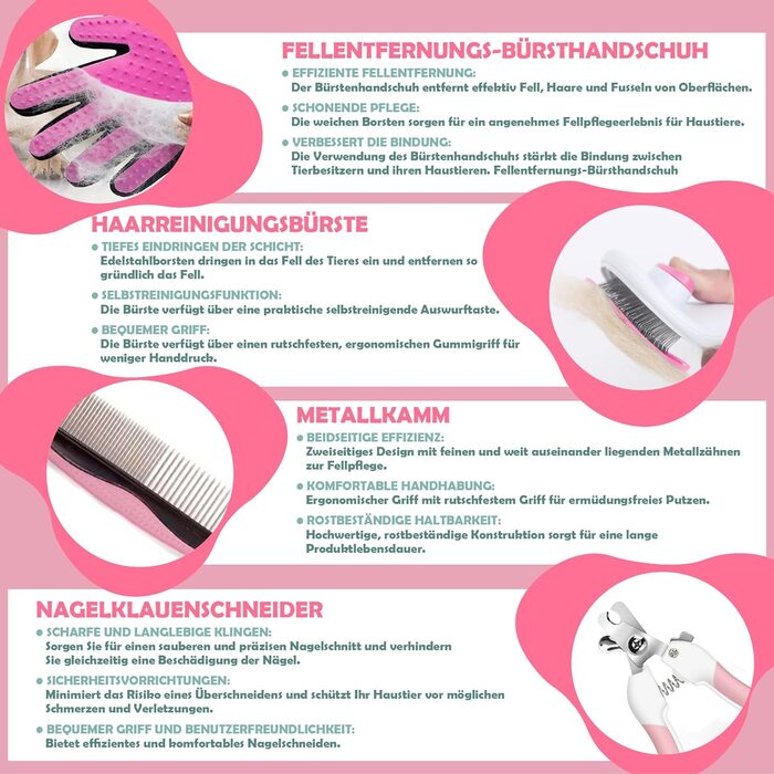 Набір для догляду за тваринами 9 предметів: щітка для собак та котів, очищувач лап, зубна щітка для пальців, обрізач кігтів, пилка для кігтів, гребінець для собак, рукавичка для догляду за котами, щітка для миття