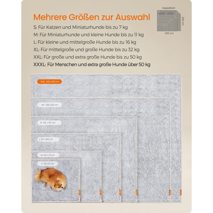 Водонепроникний килимок для собак Feandrea з довгим плюшем, XXXL (229 x 203 см), Sherpa, двосторонній, для собак, людей, котів