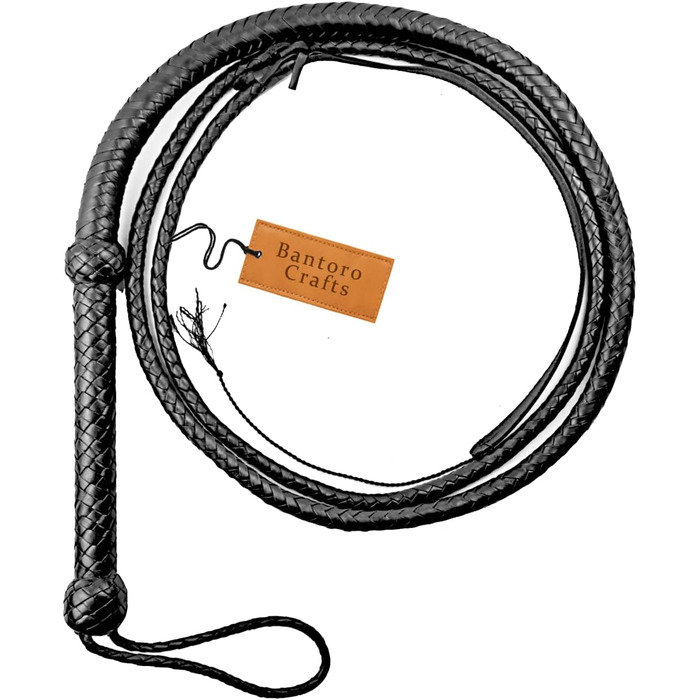Преміум бичача плеть з чорної шкіри Bantoro Crafts, 12 косичок, довжина 0,9-2,4 м, для верхової їзди