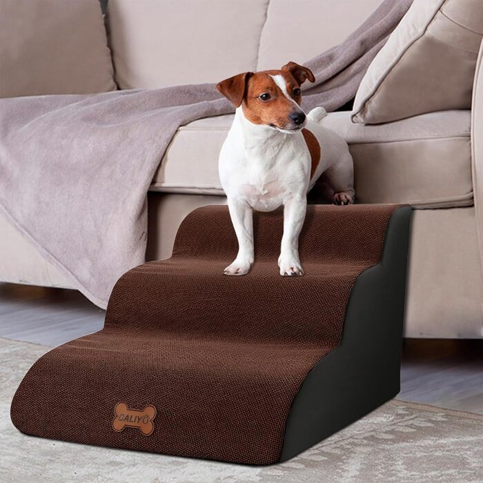 Сходинки для собак Caliyo, 3 сходинки, для маленьких собак та котів, 40 см, знімний чохол, неслизьке дно (60×40×40 см)