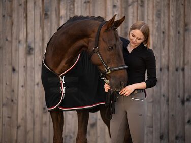 EQUILYX® Abschwitzdecke Pferd: тепла, дихаюча, вбираюча вологу, флісова підковальна ковдра для коней (чорний, 145 см)