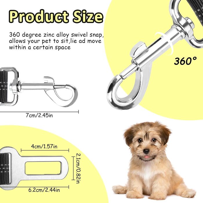 Авторемень для собак у машину, еластичний двосторонній, регульований (чорний)