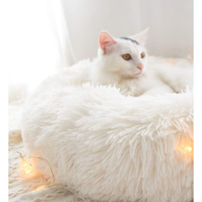 М'яке ліжко для собак та котів великих розмірів, круглої форми, 80 см, біле