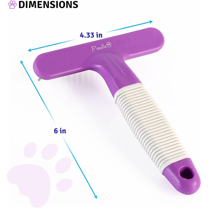 Гребінець для догляду за пуделем | Інструмент для видалення шерсті з невеликими сталевими зубцями | 2 ряди голок для видалення ворсу | фіолетовий грифель