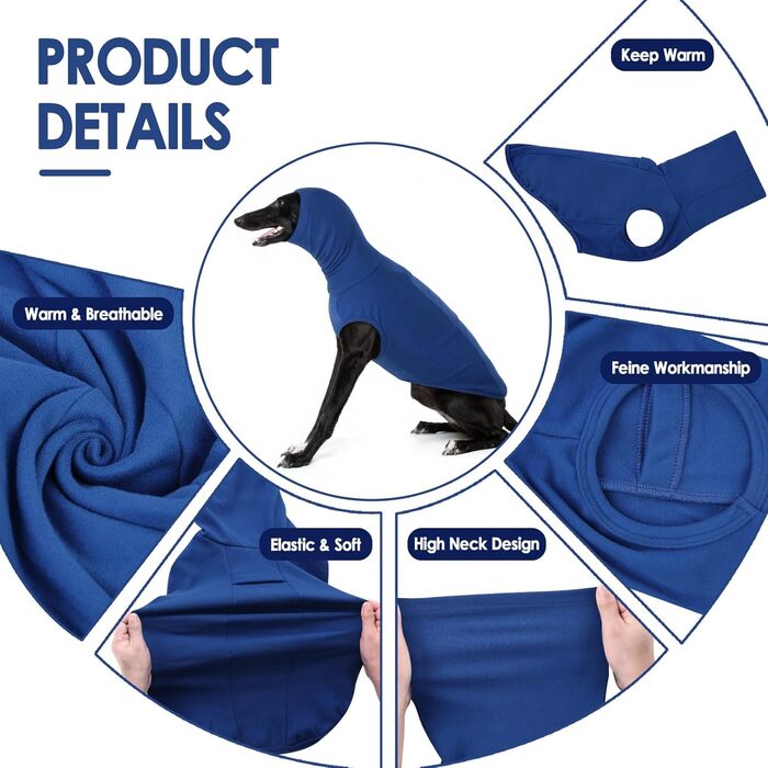 Светр для собак великих порід, теплий флісовий светр для собак, зимовий светр з високим коміром, Haustiere (XXXL, блакитний)