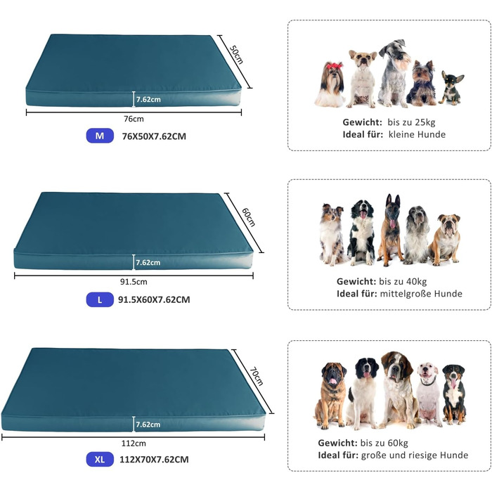 Ортопедичне ліжко для собак з Memory Foam, блакитне, розмір M. Ліжко для собак з шаруватого пінополіуретану, знімний, пральний чохол. Підходить для собак маленьких, середніх та великих порід.