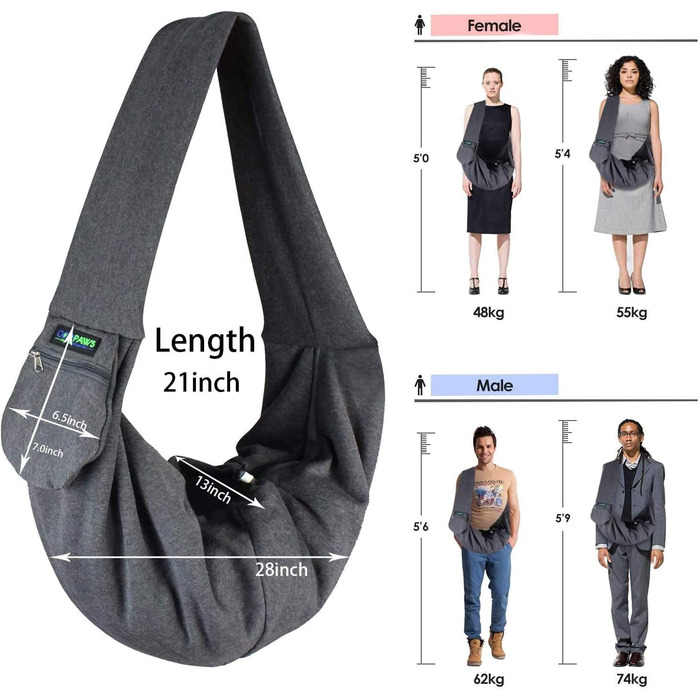 Сумка-кенгуру Jespet Bequemes для собак та котів, сіра. Зручна, дихаюча, з м'якого трикотажу, з кишенею, для подорожей, машинна стирка