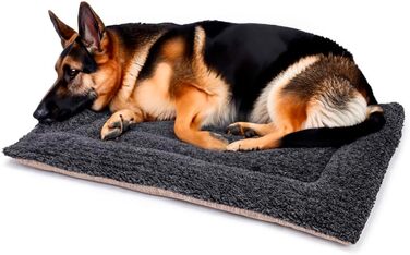 Велике собаче ліжко з вовни, стегане, британського виробництва, Sandsockel/Holzkohle-Topper (106 x 71 см)