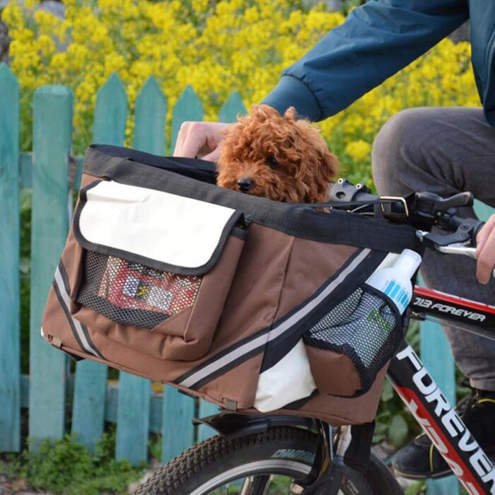 Фарбована сумка на велосипед для тварин, кошик для собак і котів, кошик для руля велосипеда, рюкзак для тварин, знімний кошик для руля велосипеда, для пікніків, шопінгу, подорожей, кемпінгу, коричневий