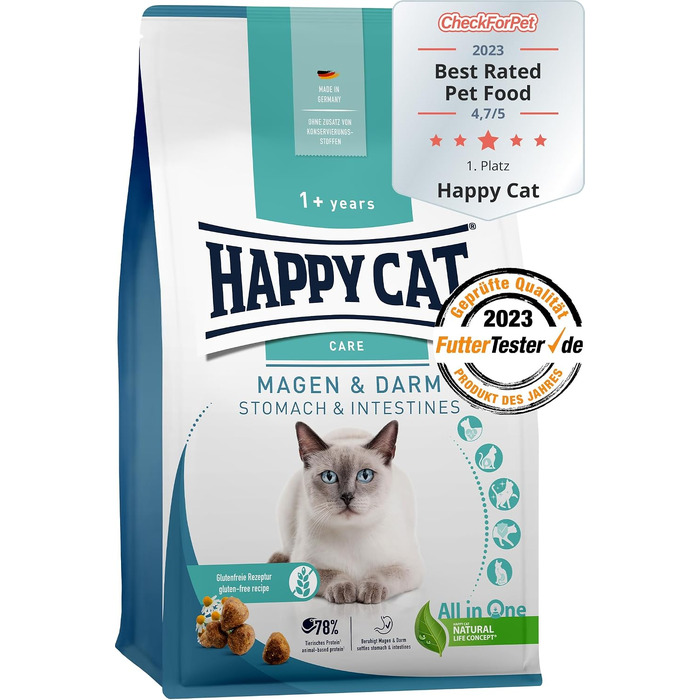Сухий корм для котів Happy Cat Care Magen & Darm з качкою для чутливого травлення, 1.3 кг (4 упаковки по 325 г)