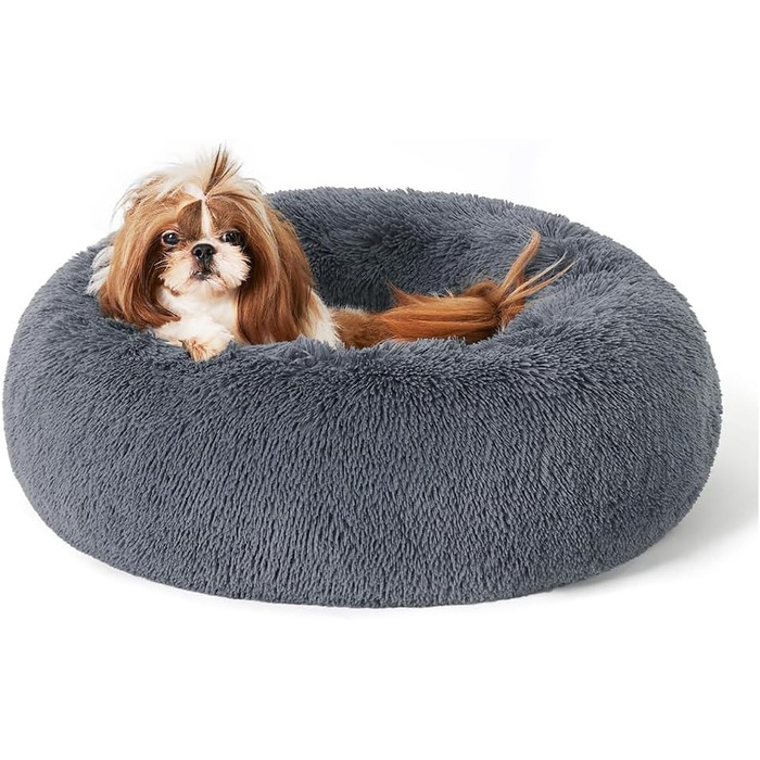 М'яке ліжко для собак у вигляді подушки-пончика, 60 см, темно-сірий колір