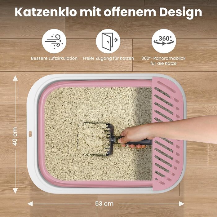 Складаний лоток для котів з низьким входом, великий розмір XL (53×40×14 см), рожевий