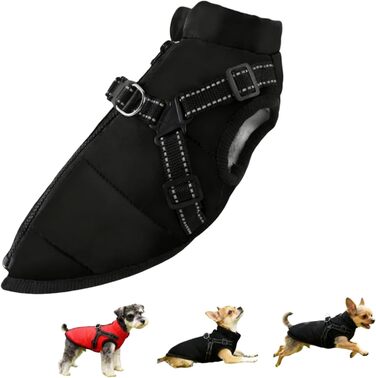 Зимовий одяг для собак з шлейкою, 3-в-1, водонепроникний, вітронепроникний, теплий та зручний. Підходить для собак та котів маленьких, середніх та великих порід (Чорний, 5XL)