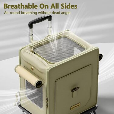 Рюкзак для тварин Galatée з колесами, візок для домашніх тварин, сумка для подорожей з собакою знімні колеса, рюкзак для собак з сітковими вентиляційними вікнами (білий)