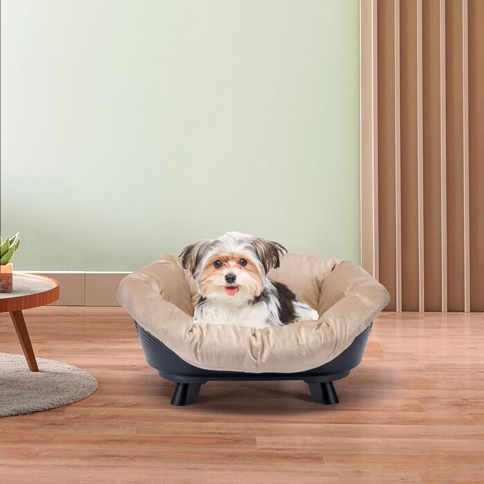 Підвищене ліжко для собак та котів Ferplast Throne, 64x48x29.5 см, чорне, з подушкою, миється, антиковзне, дихаюче