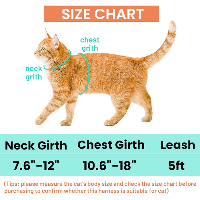 Шлейка та поводок для кота, анти-вислизання, для прогулянок, подорожей, на вулицю, м'який нейлон, регульована, милий комплект шлейки з тримачем Airtag, для кошенят та дорослих котів. Розмір шиї: 19-30 см, груди: 27-46 см, Помаранчевий колір