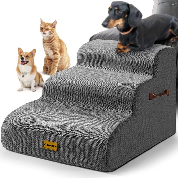 Сходинки для собак Gimars: широкі, міцні, з 3 ступенів, з високощільної піни 30D, сірі, для маленьких та середніх собак, з неслизьким покриттям, знімний та пральний чохол