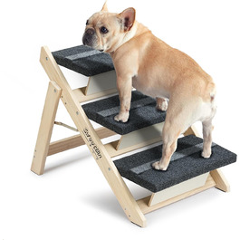 Сходинки для домашніх тварин Holz: 2-в-1 складана драбина для собак і котів з килимом, 3 сходинки & рампа для ліжок та авто – чорний (до 54 кг)