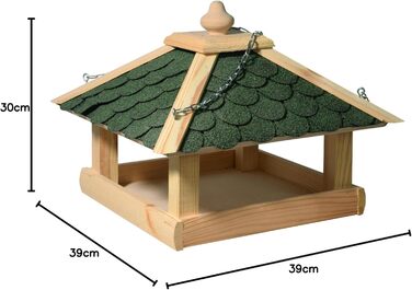 Годівниця для птахів Dobar® 44256e з масивного дерева з бітумним дахом, для саду, тераси, балкону, 39 x 39 x 30 см, зелена