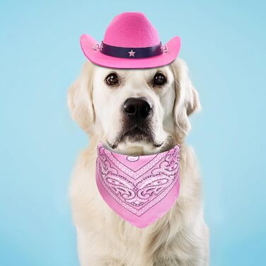 Ковбойський костюм для тварин: капелюх та бандана, рожевий. Аксесуари для собак та котів, ідеально для свят та повсякденного використання