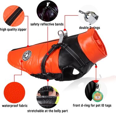 Водонепроникна зимова куртка для собак та котів SMALLLEE_LUCKY_STORE, оранжевого кольору, розмір M