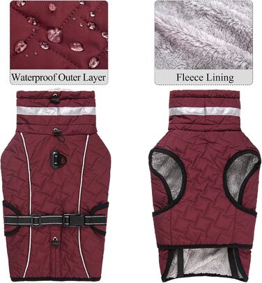 Водонепроникний зимовий теплий куртка для собак з підсумком, відбиваючий, для малих, середніх та великих собак (L, Червоний)