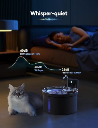 Автономний котячий фонтанчик FEELNEEDY 3,5 л з датчиком руху, акумулятор 4000 мАг, тиха помпа, 3 фільтри, нержавіюча сталь, чорний