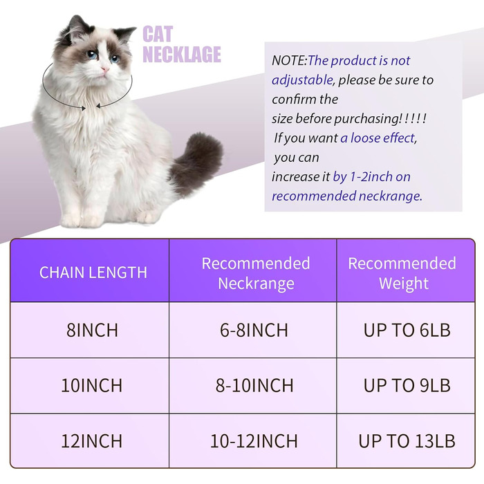 Нашийник для котів Hillban з діамантовою інкрустацією, блискучий, металевий з надійним замком, з кулоном у вигляді лапки та ID-біркою, дзвіночком, аксесуари (20,3 см, сталь, чорний, фіолетовий, 25,4 см)