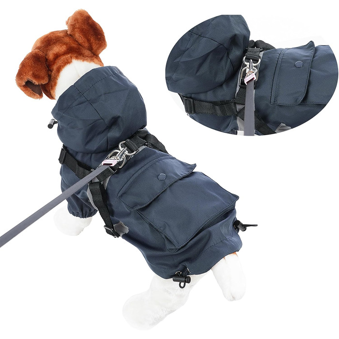 Водонепроникний дощовик для собак, куртка для собак малих та середніх порід, дощовик з кільцем для повідка - Стиль A, темно-синій, розмір S Стиль A темно-синій S