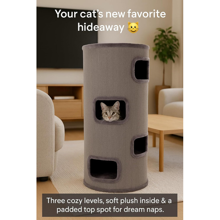 Драпак для котів Flamingo Enes S сірого кольору, 56 см, діаметр 42 см, сизаль та плюш