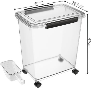 Контейнер для корму для собак Cetomo 32L (3 шт.) з роликами, герметичний, з силіконовим ущільнювачем, з застібками, прозорий, 32л (12кг)