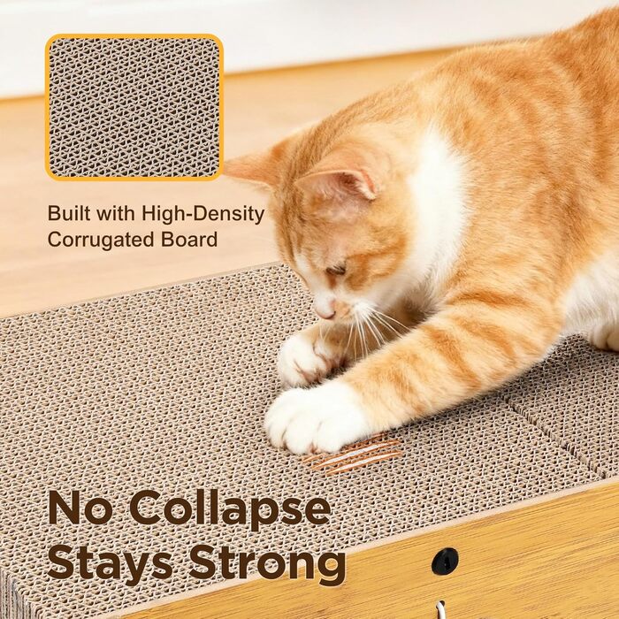 Кігтеточка Gimars для котів 100x30x30 см з м'ячем, тунелем та картонною поверхнею. Великий дім-будка XXL для котів, захист меблів.