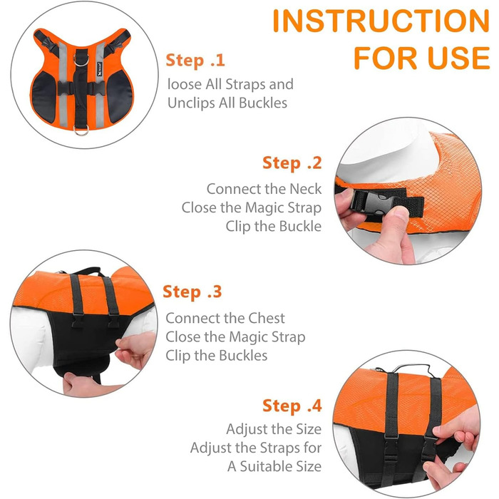 Рятувальний жилет для собак PETCUTE з ручкою та світловідбиваючими елементами, для малих, середніх та великих собак, для плавання, катання на човні та каяку (L)