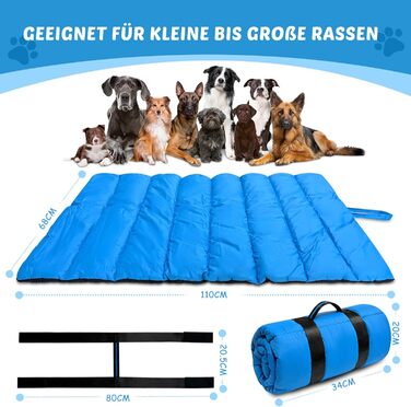 Водонепроникний килимок для собак Lohofrnny 110 x 68 см - м'який, зручний, для подорожей, кемпінгу, вологостійкий (оливковий, блакитний)