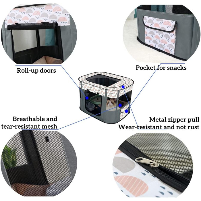 Портативна собача будка Floving, загон для тварин, переносна клітка для котів та цуценят, сіра (80*60 см)