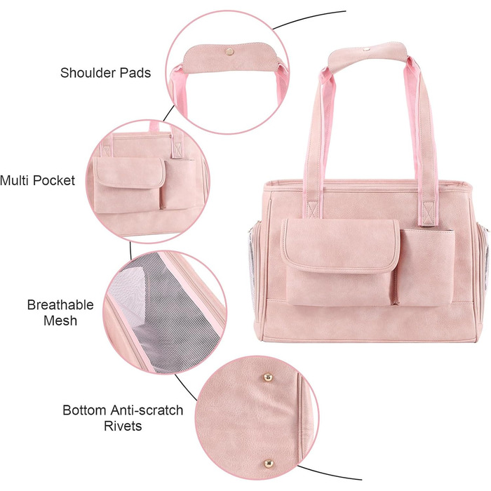 Сучасна переноска для тварин з шкіри, схвалена авіаперевізниками, рожева