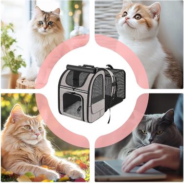 Рюкзак для котів та маленьких собак | Транспортна сумка для домашніх тварин, дихаюча, розкладна, для подорожей, прогулянок, сірого кольору з зеленими вставками