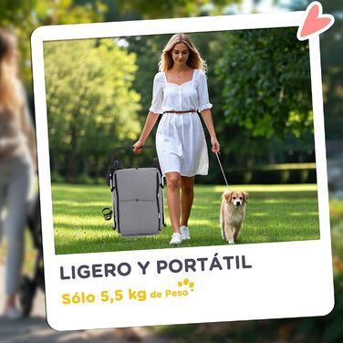 Візок для собак PawHut Faltний, маленький, з універсальними колесами, ременем безпеки, знімним килимком та вікном, сірий/світло-сірий, 80x48,5x106 см