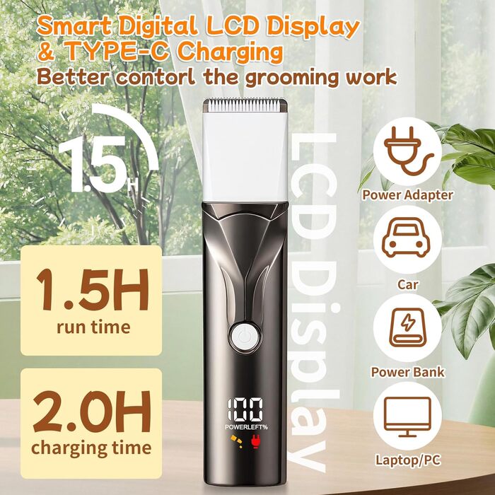 Набір для стрижки собак 4 в 1 Ninonly: тиха, акумуляторна машинка для собак та котів з 4 насадками для тіла, лап, очей та вух. Тример для лап. Колір: Gunmetal