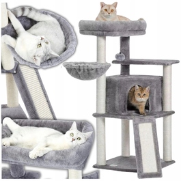 Високий кігтеточка-комплекс Petjet, сірий, сизаль, 5 рівнів