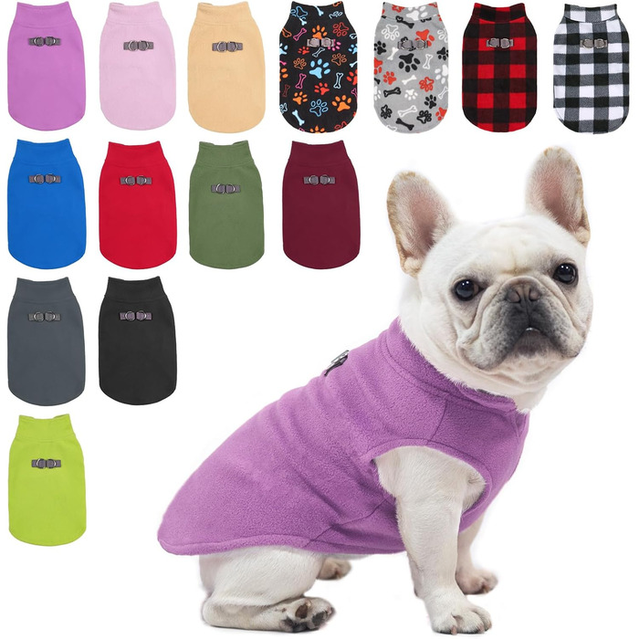 Пуловер для собак BEAUTYZOO з флісу, теплий зимовий пуловер для малих та середніх собак, куртка з D-кільцем, фіолетовий, розмір L (обхват грудей 48.2 см)