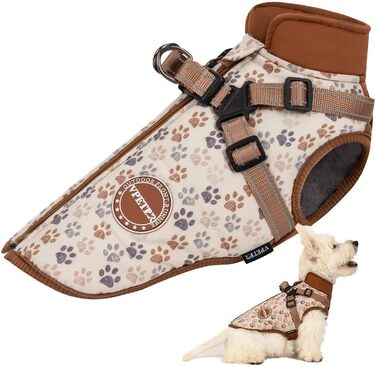 Тепла водонепроникна жилетка для собак з шлейкою, зимова, плюшева, м'яка, коричнева, розмір L