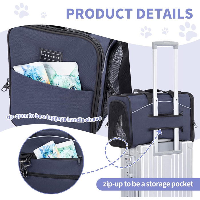 Транспортна сумка Petsfit для котів та собак | Авіапереліт, автомобіль, поїзд | Маленька, синьо-блакитна