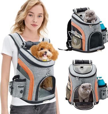 PETCUTE Рюкзак для собак та котів, дихаючий, з внутрішнім ременем безпеки, регульований, з бічними кишенями, для подорожей, прогулянок, велосипедних поїздок (Помаранчевий)