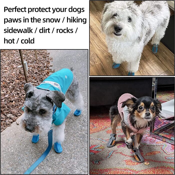 Водонепроникні чоботи для собак (4 шт.) з регульованими ремінцями та світловідбиваючими елементами, для собак малих та середніх порід